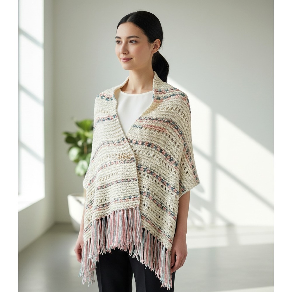 NEW Cream‎ Green Coral Shawl Wrap Boho Hippie Chunky Cottage Fairy Whimsy Artsy